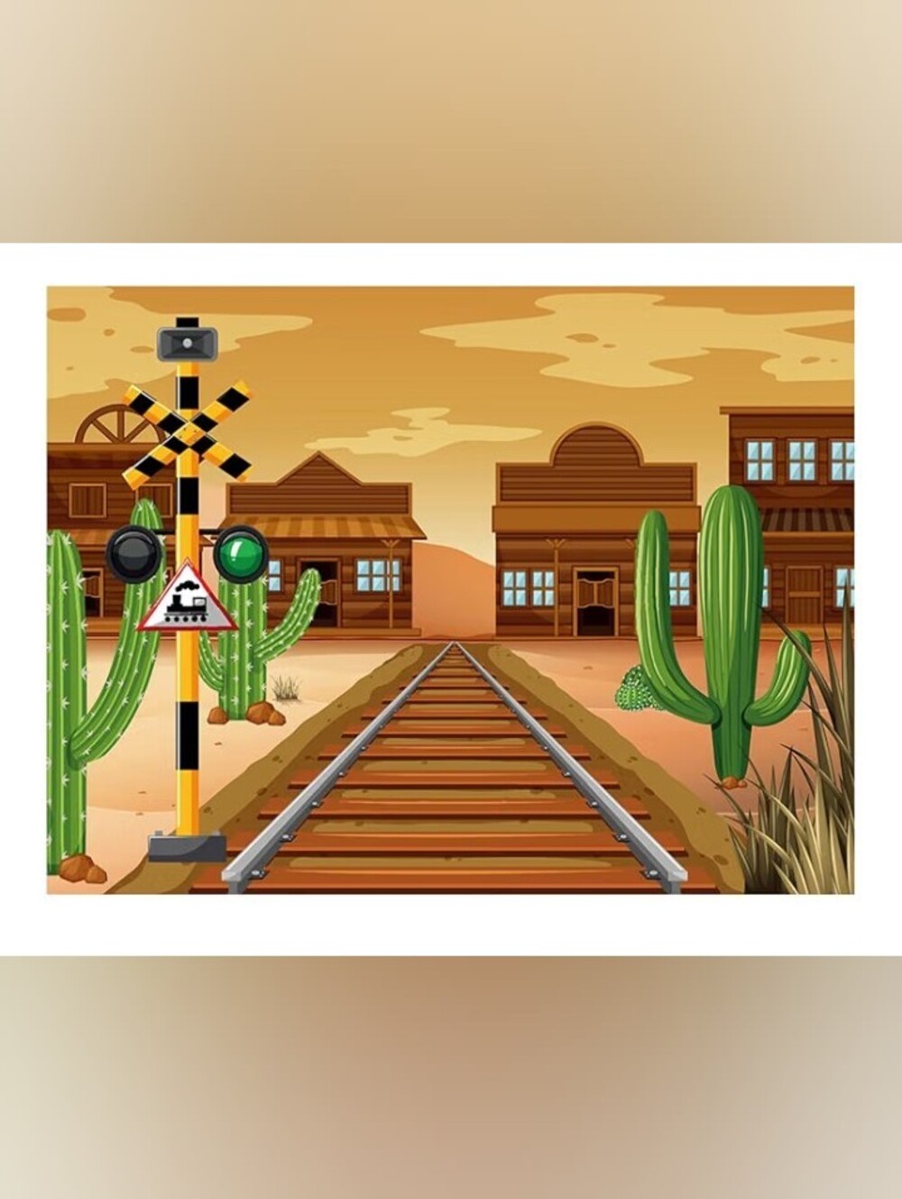 ❤️ Western Desert Train Track Backdrop
